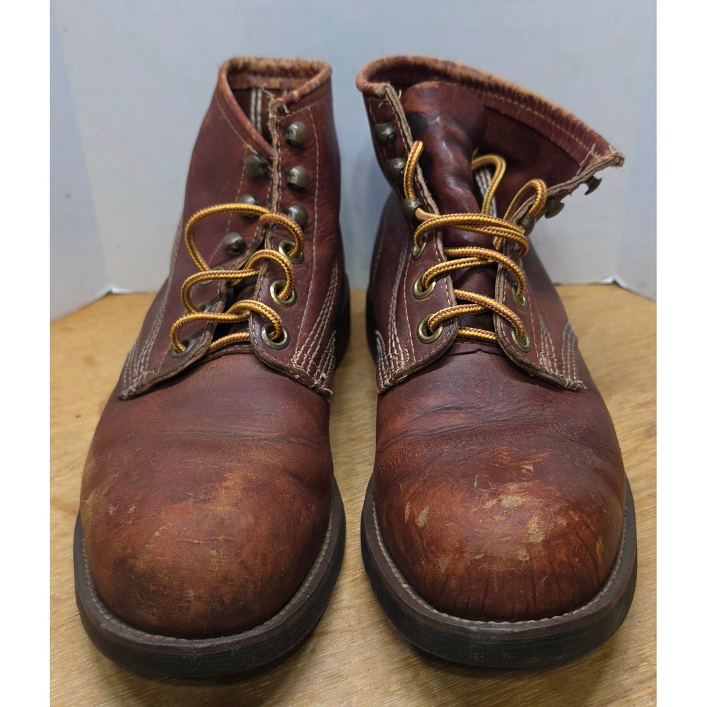 70's VTG Unbranded Prison style Mens Brown Leather Work Boots Steel Toe size 10R